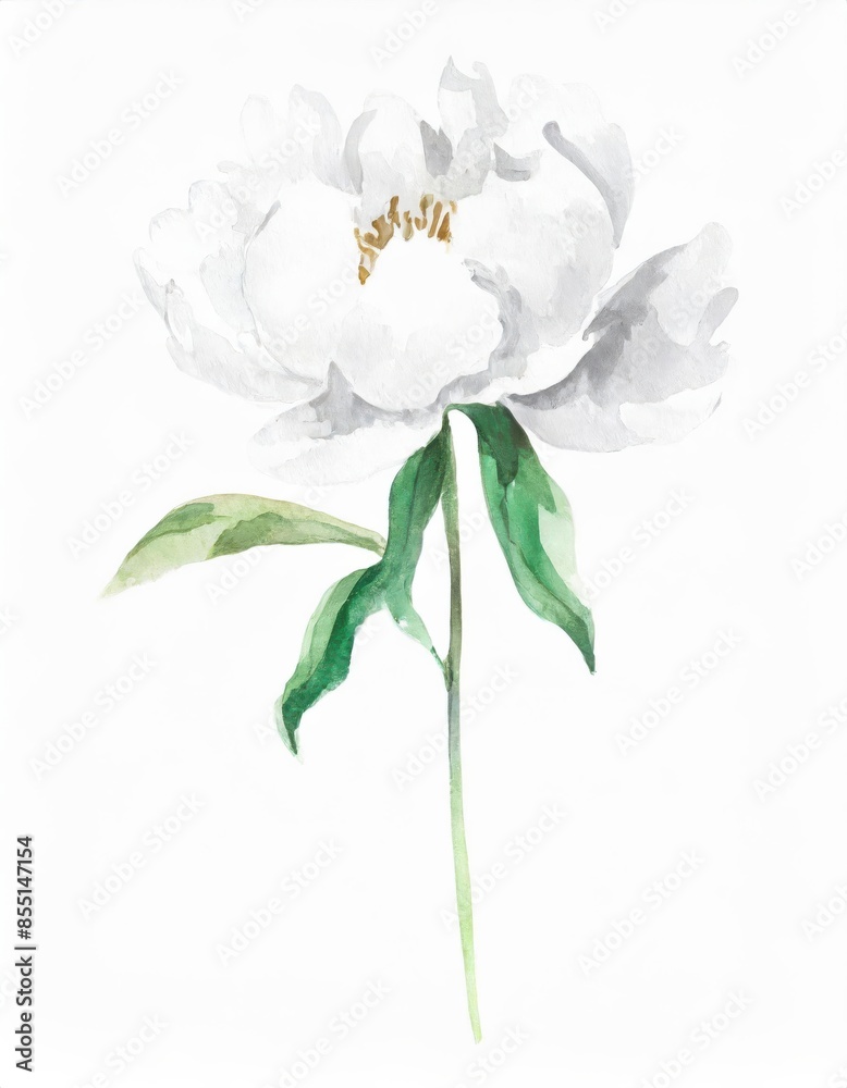 Fototapeta premium Hand drawn watercolor white peony flower isolated on white background