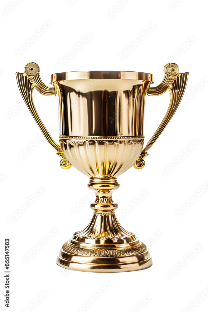 Gold trophy cup isolated on a white background. Created with Generative AI technology. Gold trophy cup isolated on a white background. Created with Generative AI technology.