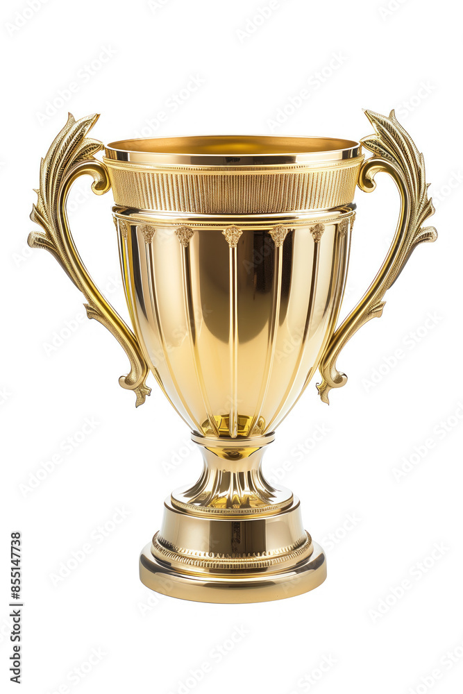Gold trophy cup isolated on a white background. Created with Generative AI technology. Gold trophy cup isolated on a white background. Created with Generative AI technology.