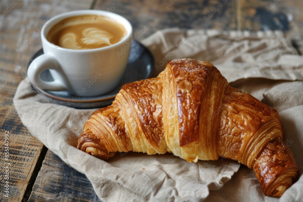 Indulge in a Classic French Croissant Paired with a Perfect Cup of Coffee