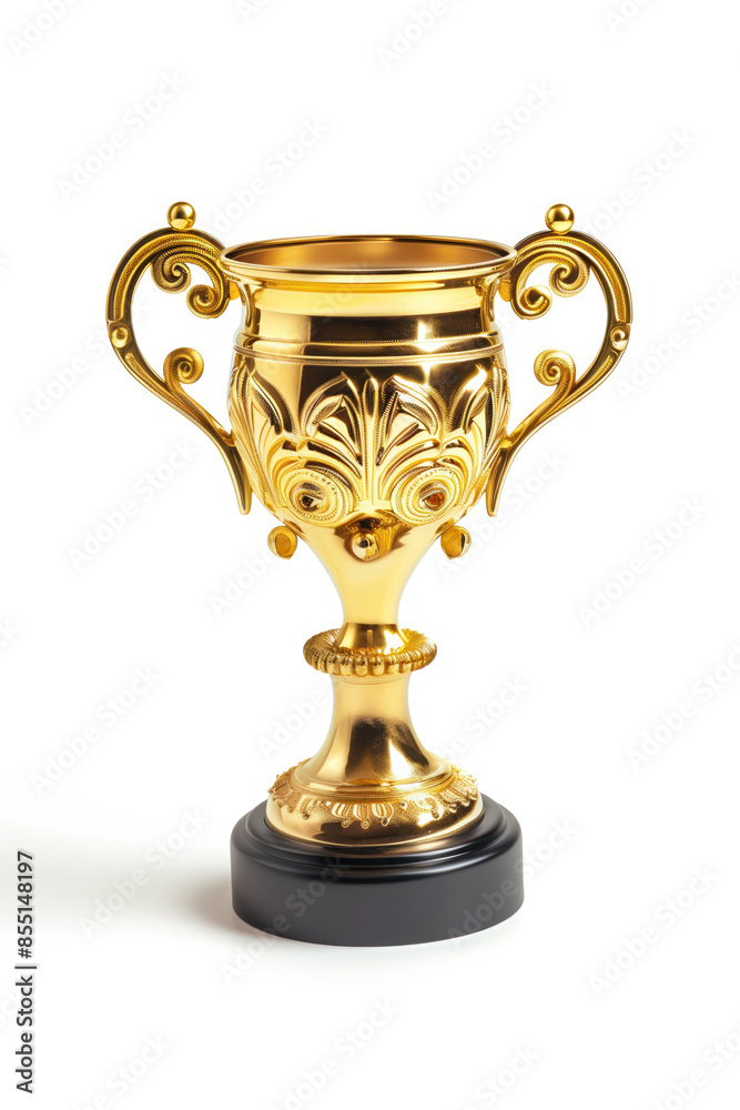 Gold trophy cup isolated on a white background. Created with Generative AI technology.