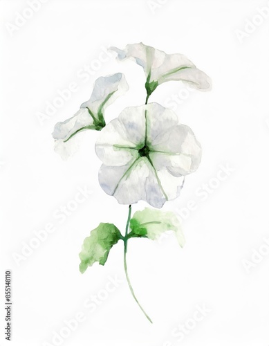 Hand drawn watercolor white petunia flower isolated on white background