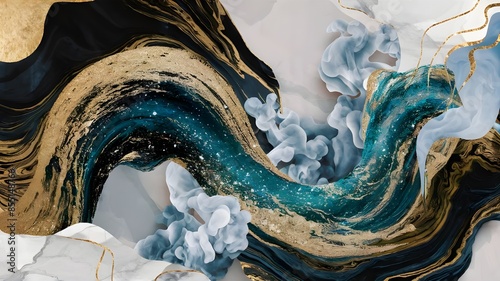 Luxurious Abstract Ink Art with Gold and Watercolor Accents