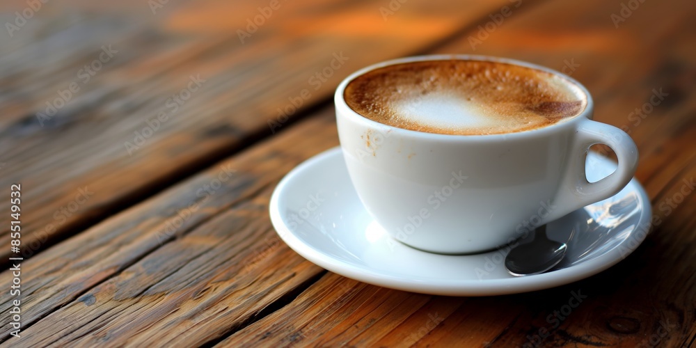 A freshly brewed cup of coffee sits on a rustic wooden table, highlighting the warmth of the beverage A freshly brewed cup of coffee sits on a rustic wooden table, highlighting the warmth of the beverage