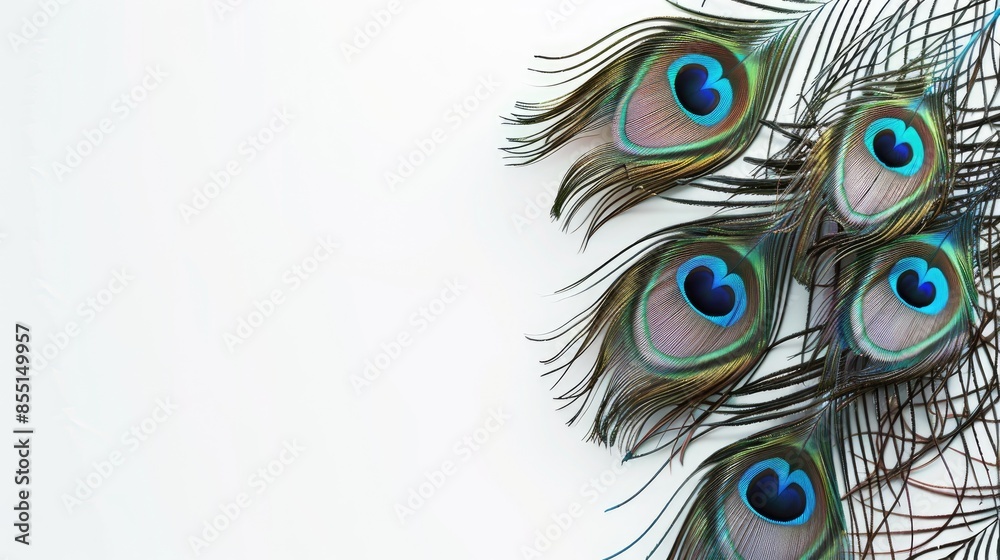 Obraz premium Peacock feathers on a white backdrop