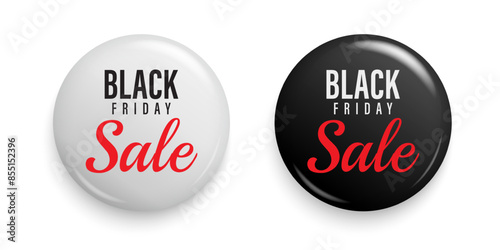 Black Friday promotion sale. Black and white round shiny discount badge. Promotion, price tag design element. Banners design. Vector illustration.