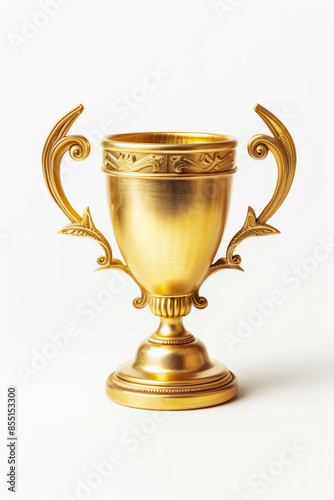 Gold trophy cup isolated on a white background. Created with Generative AI technology.
