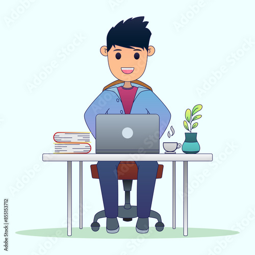 man sitting with laptop flat design illustration premium vector photo