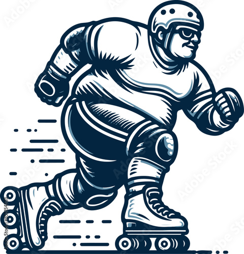 vector illustration of a fat man rollerblading