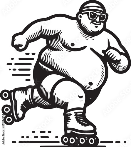 vector illustration of a fat man rollerblading