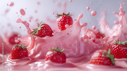 Pink milk shake splash with strawberries