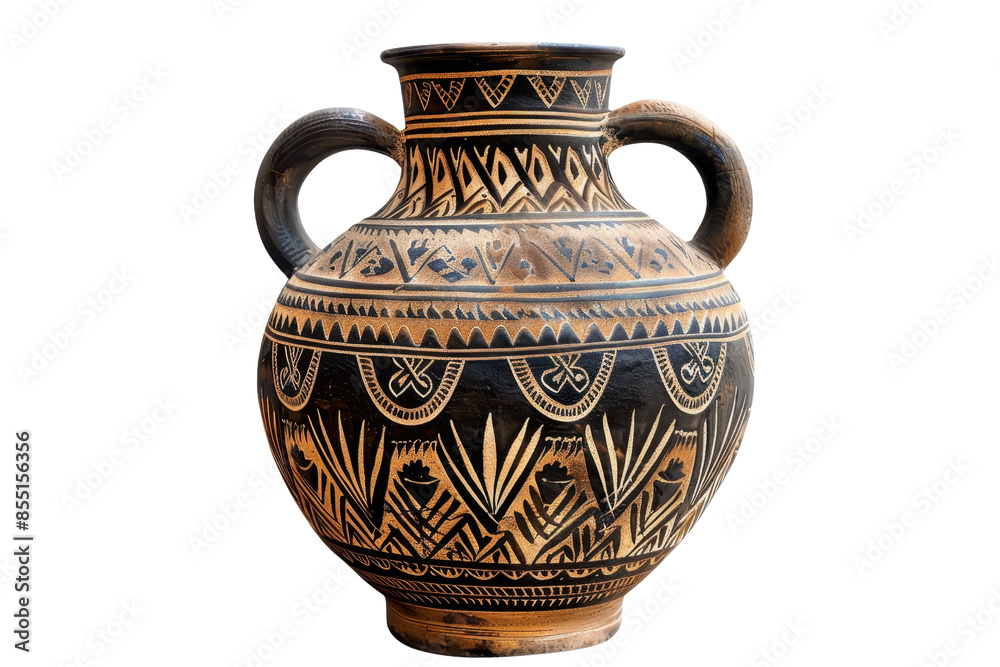 Decorative handcrafted ceramic vase featuring intricate ethnic patterns and a traditional two-handle design, perfect for home decor and collectibles. Decorative handcrafted ceramic vase featuring intricate ethnic patterns and a traditional two-handle design, perfect for home decor and collectibles.