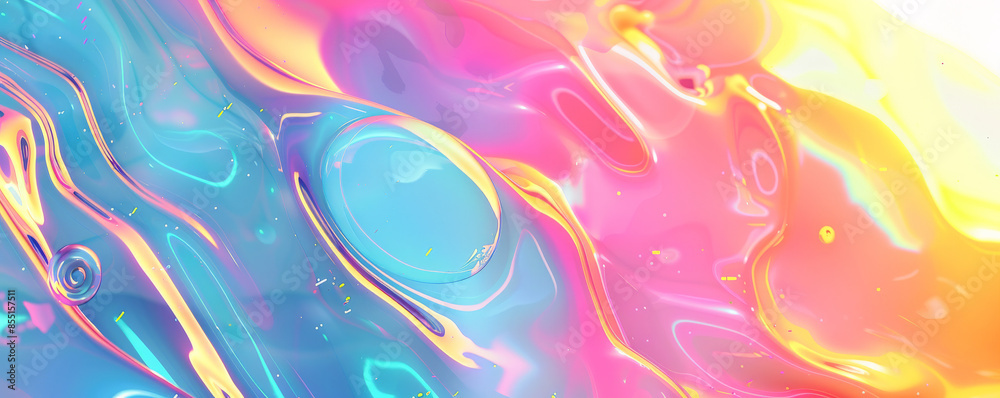 Fototapeta premium Bright background with a mix of neon and pastel abstract shapes.