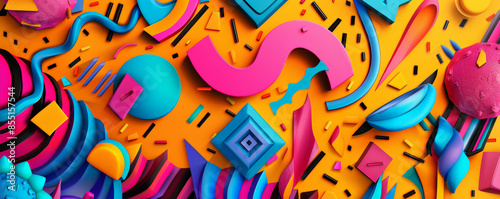 Bright background with a mix of vivid, geometric patterns.