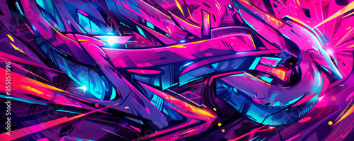 Bright background with bold, neon graffiti art.