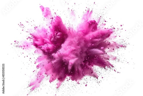 Bright pink paint explosion splash abstract background. Dust explode on white