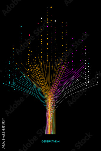 Illustration of abstract stream. Artificial intelligence. Big data, technology, AI, data transfer, data flow, large language model, generative AI