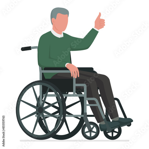 Senior man in a wheelchair giving a thumbs up