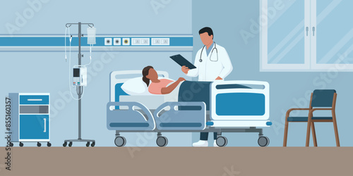 Doctor visiting a patient lying on a medical bed at the hospital