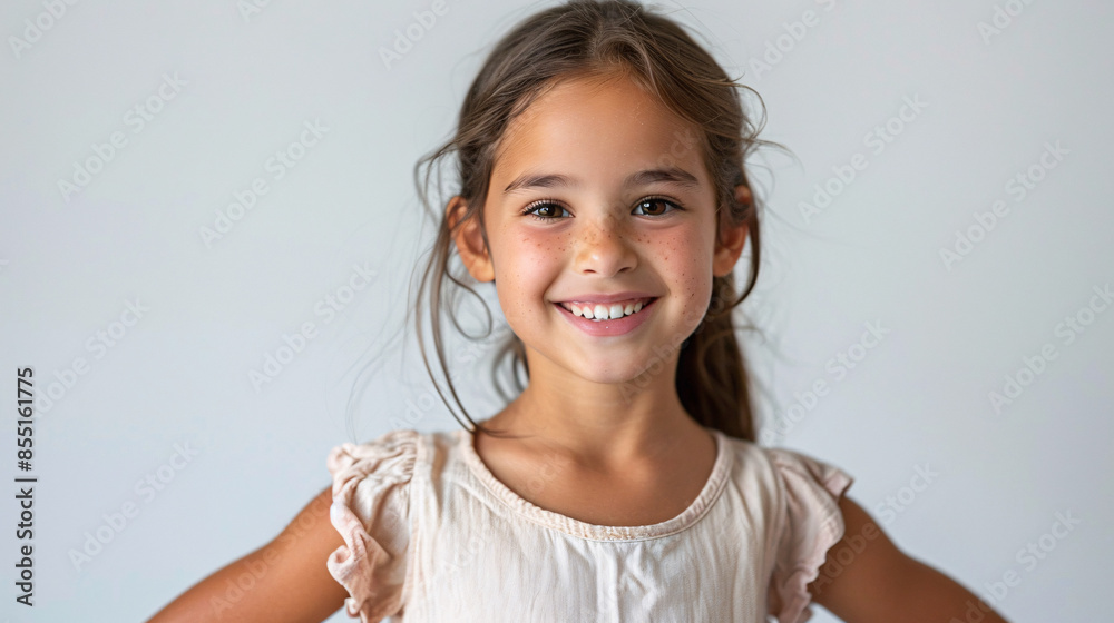 Confident and Happy Young Girl with Beaming Smile and Hands on Hips, Isolated on White Background Confident and Happy Young Girl with Beaming Smile and Hands on Hips, Isolated on White Background