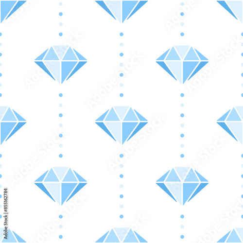 Blue diamonds vector seamless pattern. Stylized gems on white background.