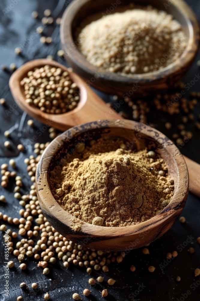 Ground coriander seeds and coriander powder Ground coriander seeds and coriander powder