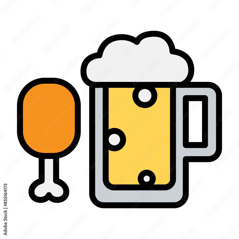 Korean fried chicken and beer icon Korean fried chicken and beer icon