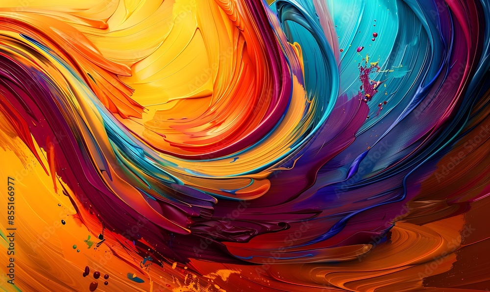 A vibrant, multicolored brushstroke swirling in a dynamic wave pattern, creating a 3D effect with fluid, flowing lines and rich textures A vibrant, multicolored brushstroke swirling in a dynamic wave pattern, creating a 3D effect with fluid, flowing lines and rich textures
