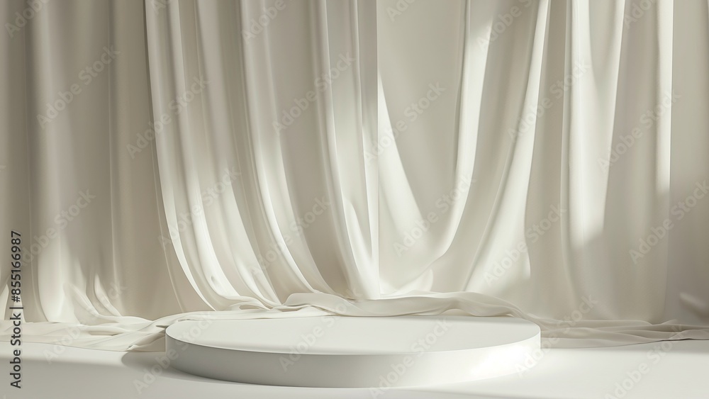 Product podium with beige fabric background Product podium with beige fabric background