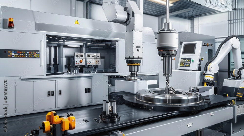 A high-tech engineering environment Pillar Drilling Machine is integrated into a fully automated production line, with robotic arms in operation nearby. A high-tech engineering environment Pillar Drilling Machine is integrated into a fully automated production line, with robotic arms in operation nearby.