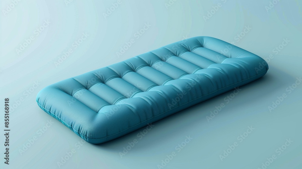 Fototapeta premium Blue inflatable mattress on a light blue background