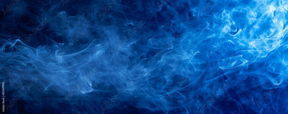 Fototapeta premium Smoke background with ghostly white smoke flowing against a deep blue night sky.