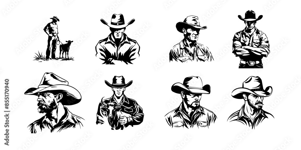 set of cowboy man mascot set of cowboy man mascot