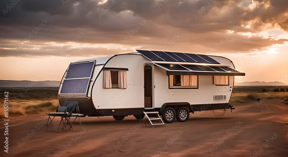 Motorhome or camper van with solar panels. Motorhome or camper van with solar panels.