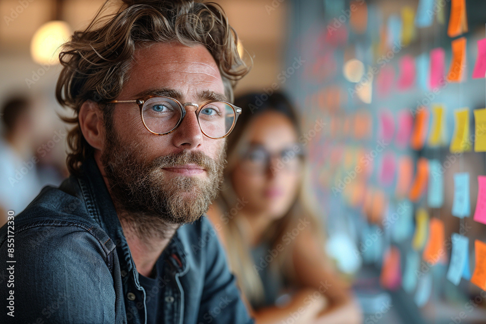 Employees collaborating on a startup project in an innovative workspace