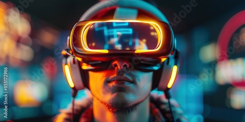 Person Immersed in Virtual Reality with VR Headset