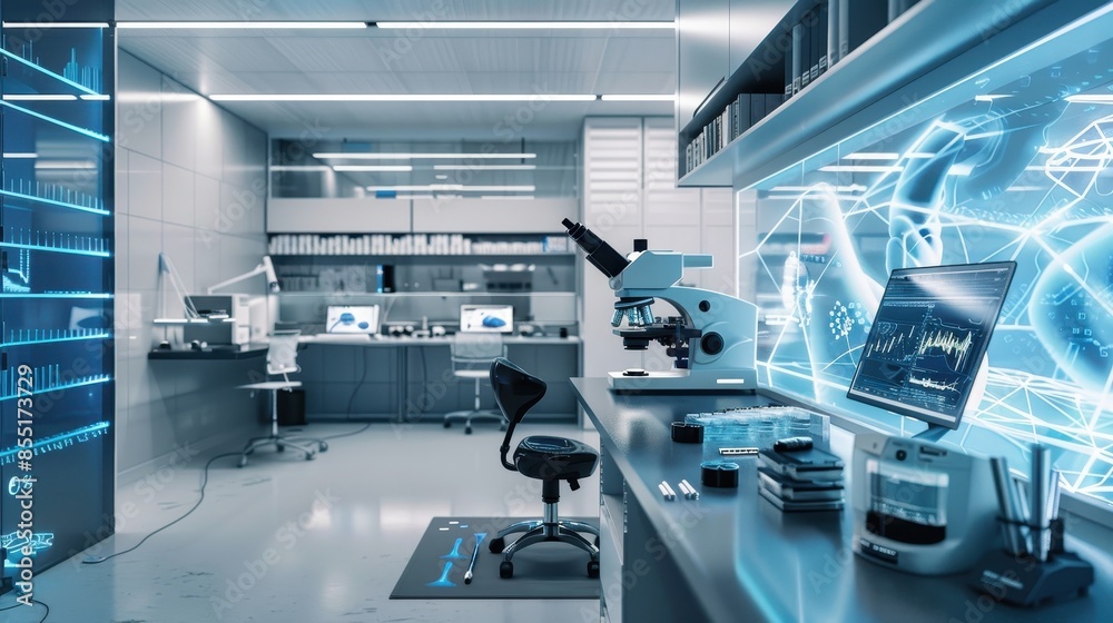 High-tech microscope in a modern research facility High-tech microscope in a modern research facility