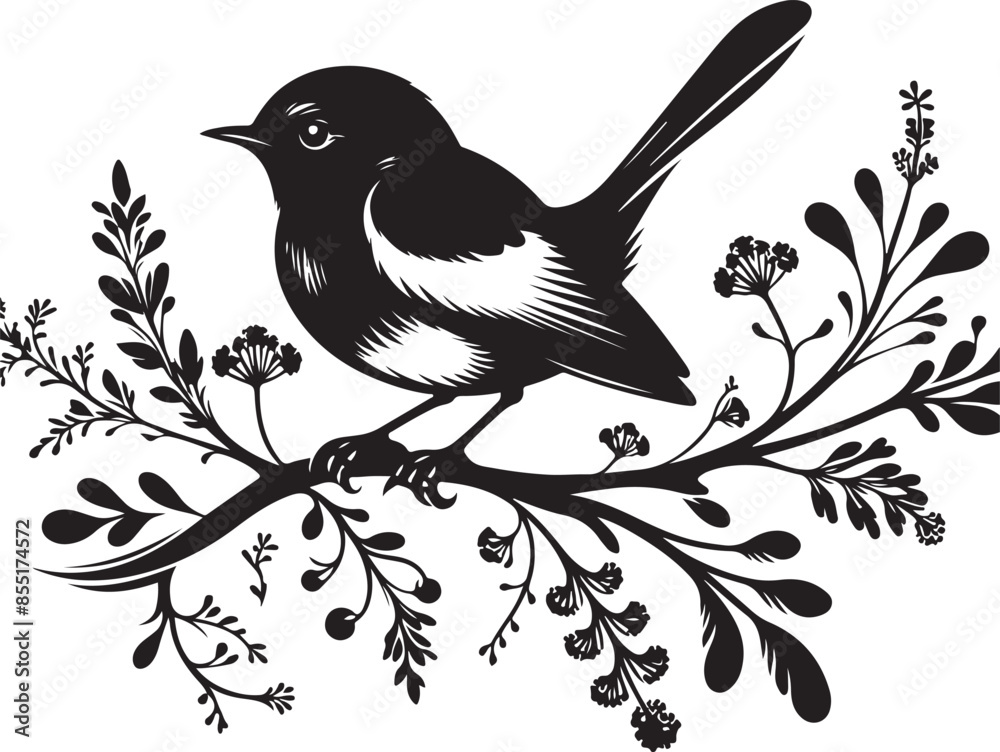Copsychus saularis Vector Silhouette With white background Copsychus saularis Vector Silhouette With white background
