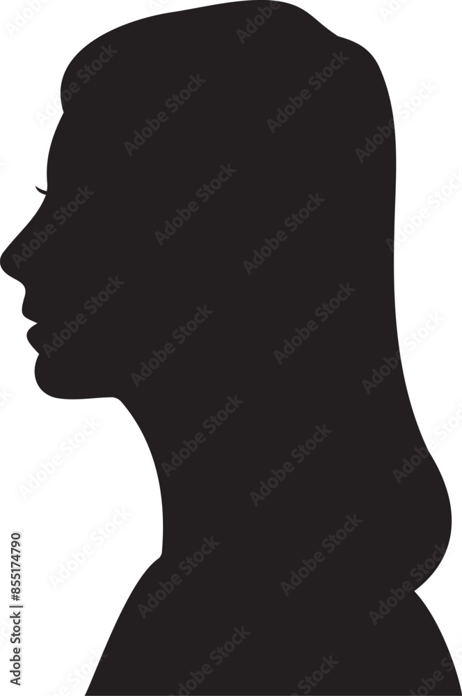 Young woman Head side view Silhouette on white background. Young woman Head side view Silhouette on white background.