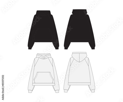 Black White Sweatshirt Sweater Template Sweatshirt Long Sleeve Fashion Vector Mockup Round Neck Black Sweater Fashion Flat Sketch Technical Drawing Apparel Template