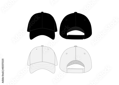 Hat Dad Cap Vector Mockup Hat Technical Drawing Illustration Cap Hat Outline Template Flat Sketch Dad Hat Template