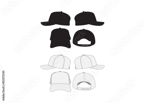 Trucker Cap Mesh Cap Template Illustration Black and White Trucker Hat Mesh Vector Mockup Tempalte Streetwear Headwear Vector Mockup Collection