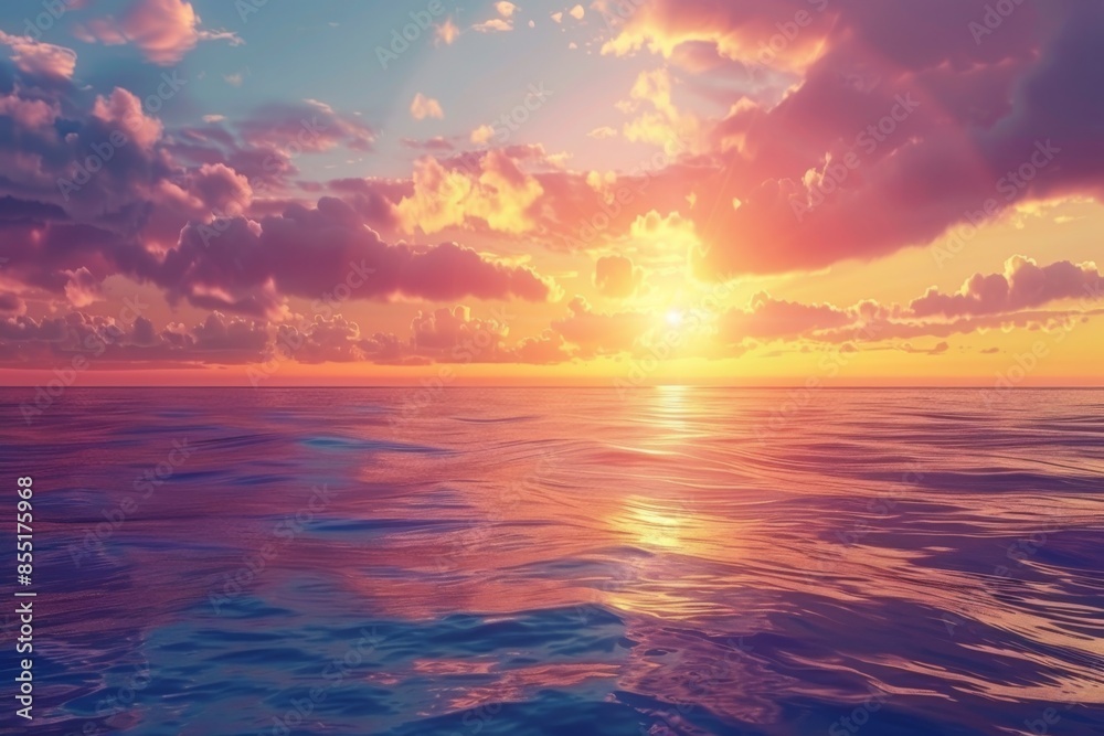 A stunning image of a colorful sunset casting warm hues over a calm and serene ocean. A stunning image of a colorful sunset casting warm hues over a calm and serene ocean.