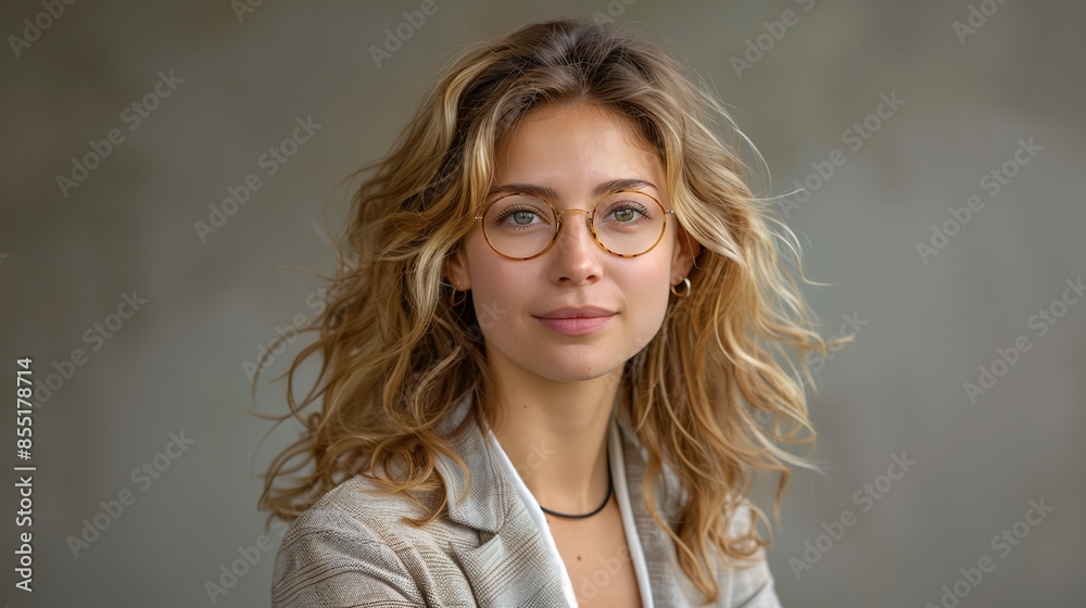 a woman with glasses and a white jacket a woman with glasses and a white jacket