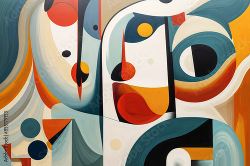 Painting of a Dreamscapes in Cool Hues: A Dance of Faces and Forms