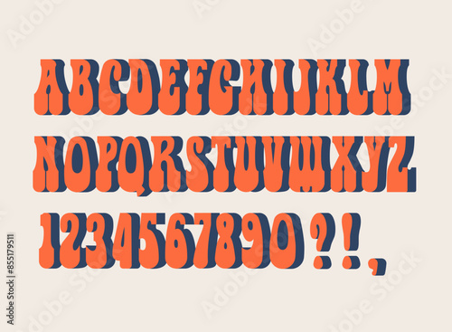 Funky groovy hippie retro bohemian font alphabet psychedelic style