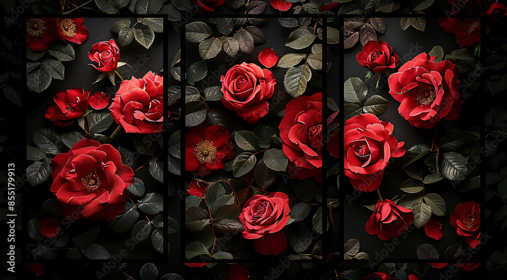 Banners with Red Roses on Black Background Banners with Red Roses on Black Background