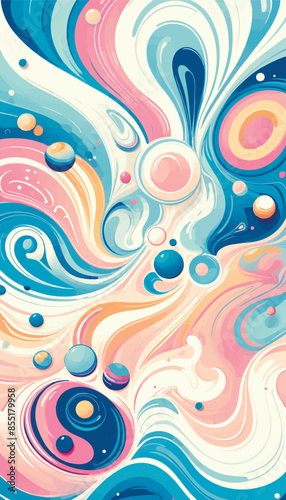 A collection of vibrant, abstract oil slick patterns in various compositions, inspired by 1960s and 1970s styles. Featuring colorful swirls, bubbles, and gradients in bold palettes, perfect for creati photo