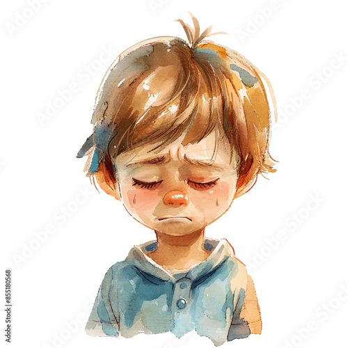 kid crying vector illustration in watercolor style