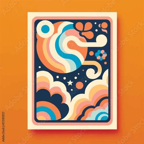 A collection of vibrant, abstract oil slick patterns in various compositions, inspired by 1960s and 1970s styles. Featuring colorful swirls, bubbles, and gradients in bold palettes, perfect for creati photo